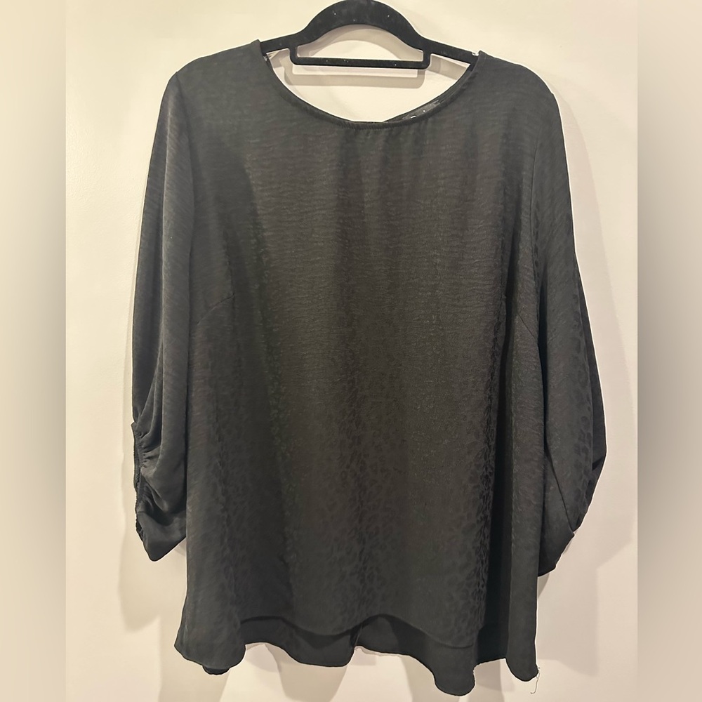 Spin USA Long Sleeve Blouse Black Animal Print Size 3X